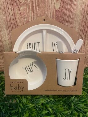 Rae Dunn White Baby Dish Set with Text